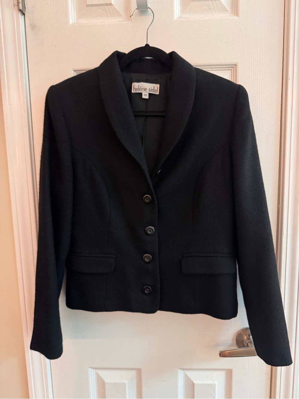HELENE SIDEL Vintage Wool Blend Textured Black Blazer Size 10